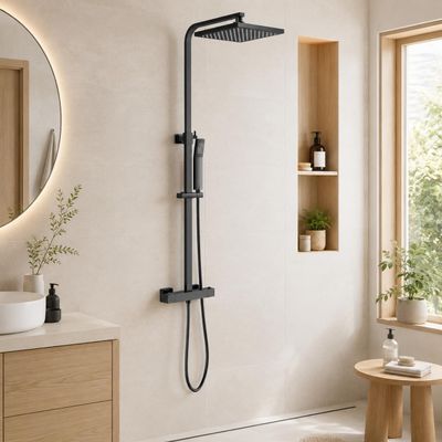 KOMIRO Black Thermostatic Shower System with Rain Shower