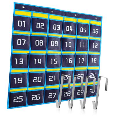 jojofuny Wall Pocket Chart with 4 Hooks, Nonwoven Fabric, 30 Pockets