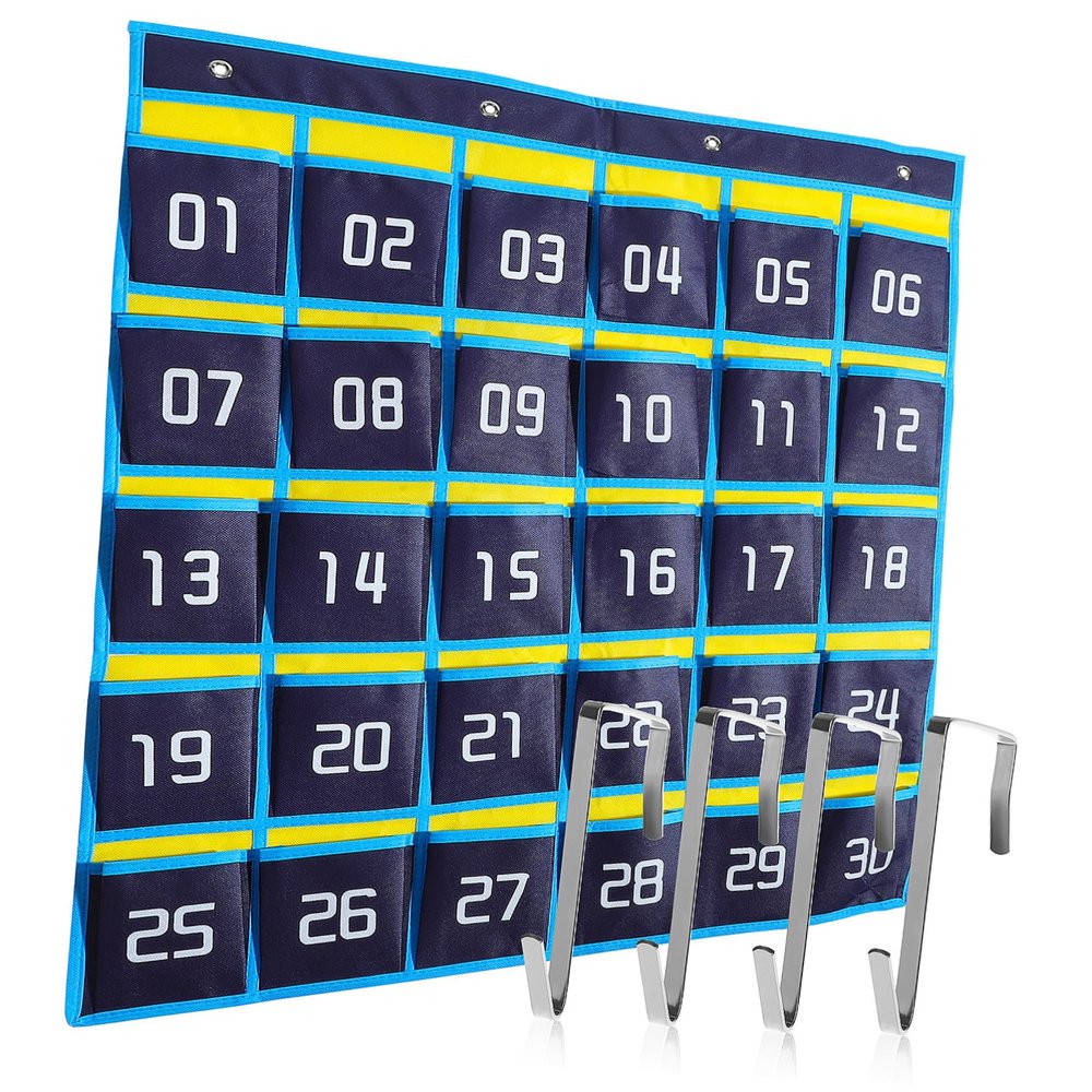 jojofuny Wall Pocket Chart with 4 Hooks, Nonwoven Fabric, 30 Pockets