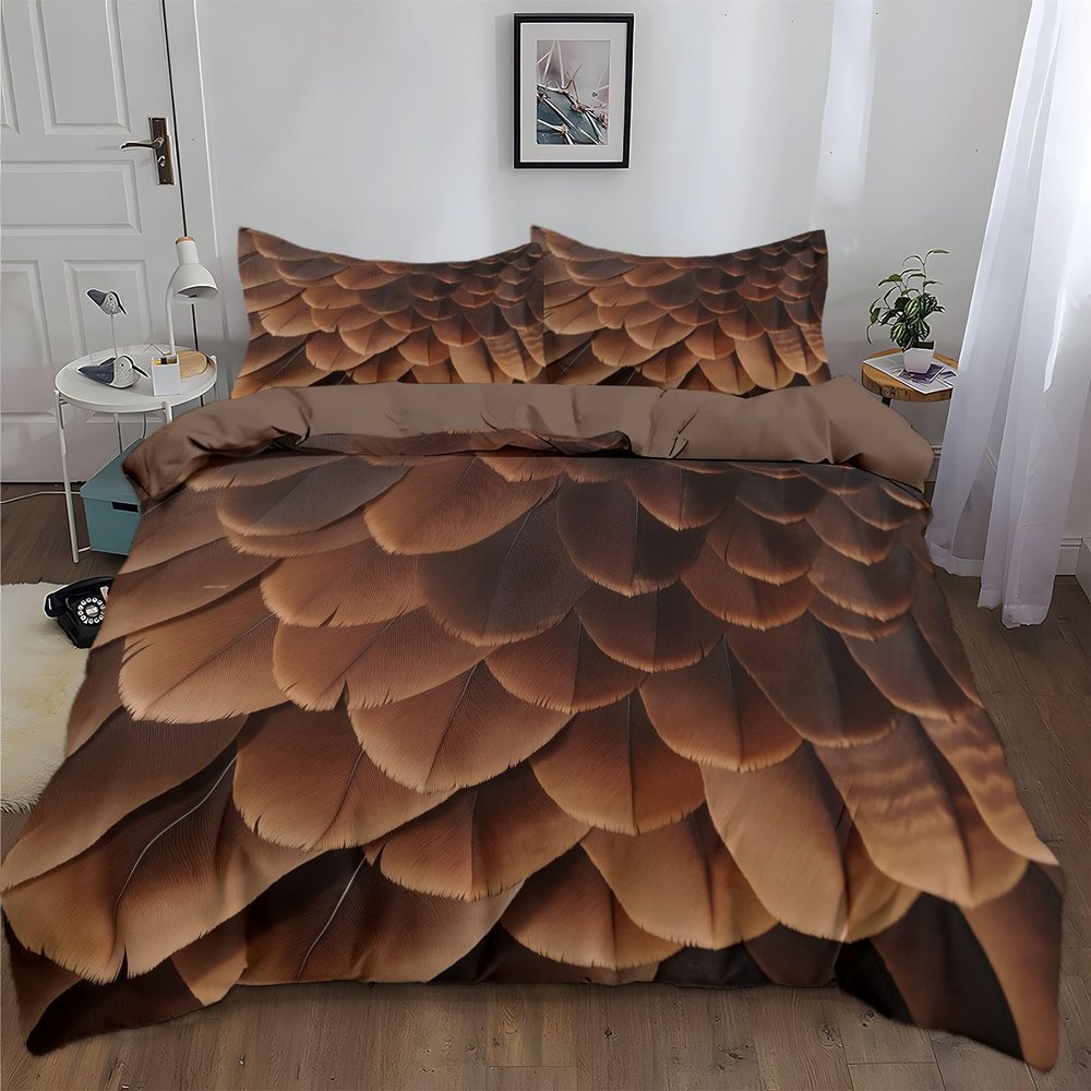 Dark Background Eagle Feather 3-Piece Bedding Set, 155 x 220 cm
