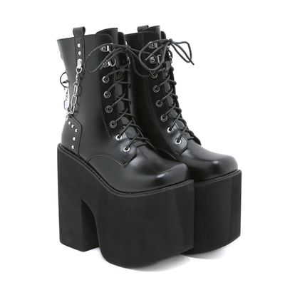 Women's Gothic Platform Ankle Boots with Buckles and Side Zipper