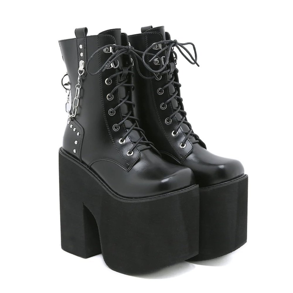 Women's Gothic Platform Ankle Boots with Buckles and Side Zipper