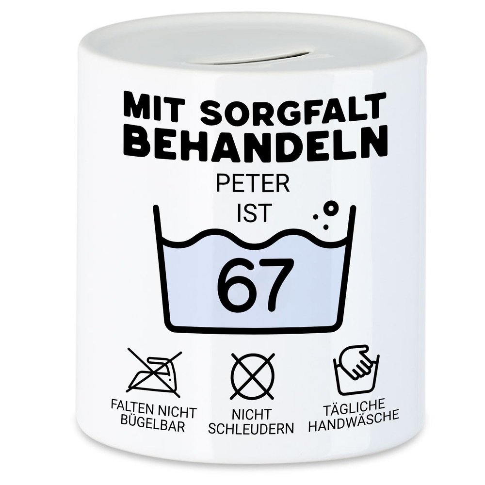 Kiddle-Design Personalized Piggy Bank for 67th Birthday – “Handle with Care, This Good Piece Is 67”