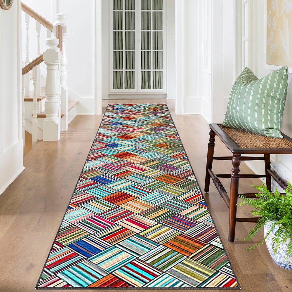 Long Hallway Runner Rug 60 x 500 cm, Low-Pile Washable Kitchen Runner