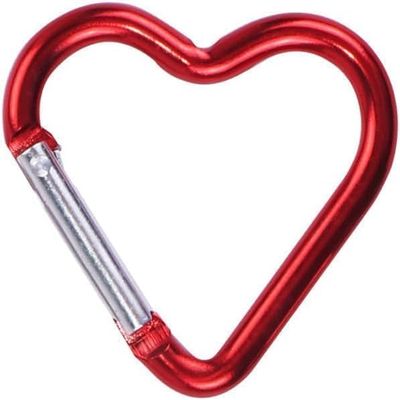 Red Heart Carabiner Keychain Clips, Aluminum Alloy for Camping, Backpacks and Water Bottles