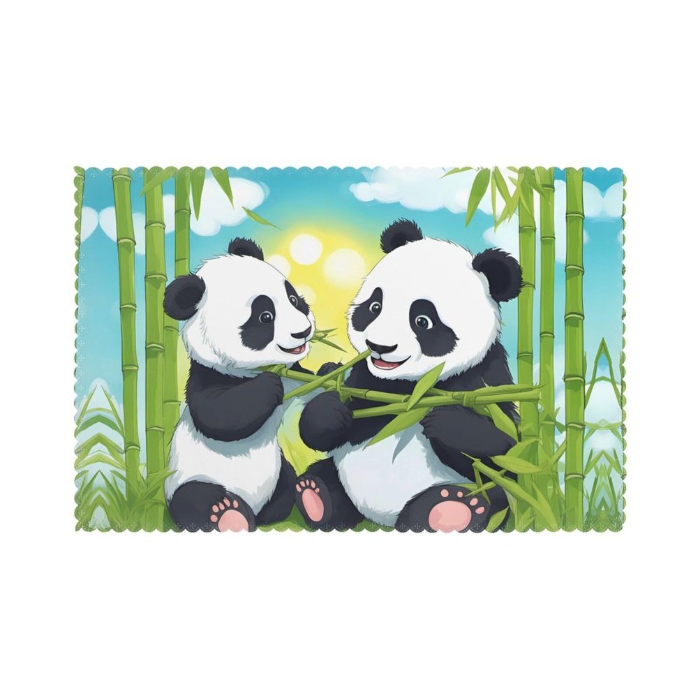 WHJSHOP Placemats with Two Cheerful Panda Pattern, Set of 6, Heat-Resistant