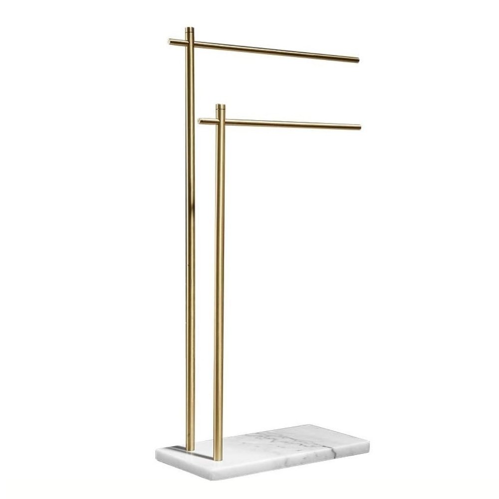 Freestanding Copper Towel Rack with Marble Base, 2-Tier, Gold, 50 x 20 x 88 cm