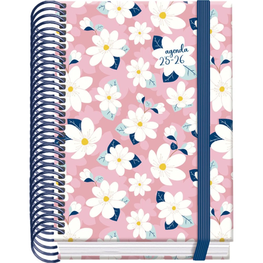 Dohe School Planner 2025–2026 – One Day per Page, A6 (12 x 17 cm), Spanish and English, September to June, Spiral Binding and Elastic Band, Hardcover, 4 Sticker Pages – PRIME Camomille