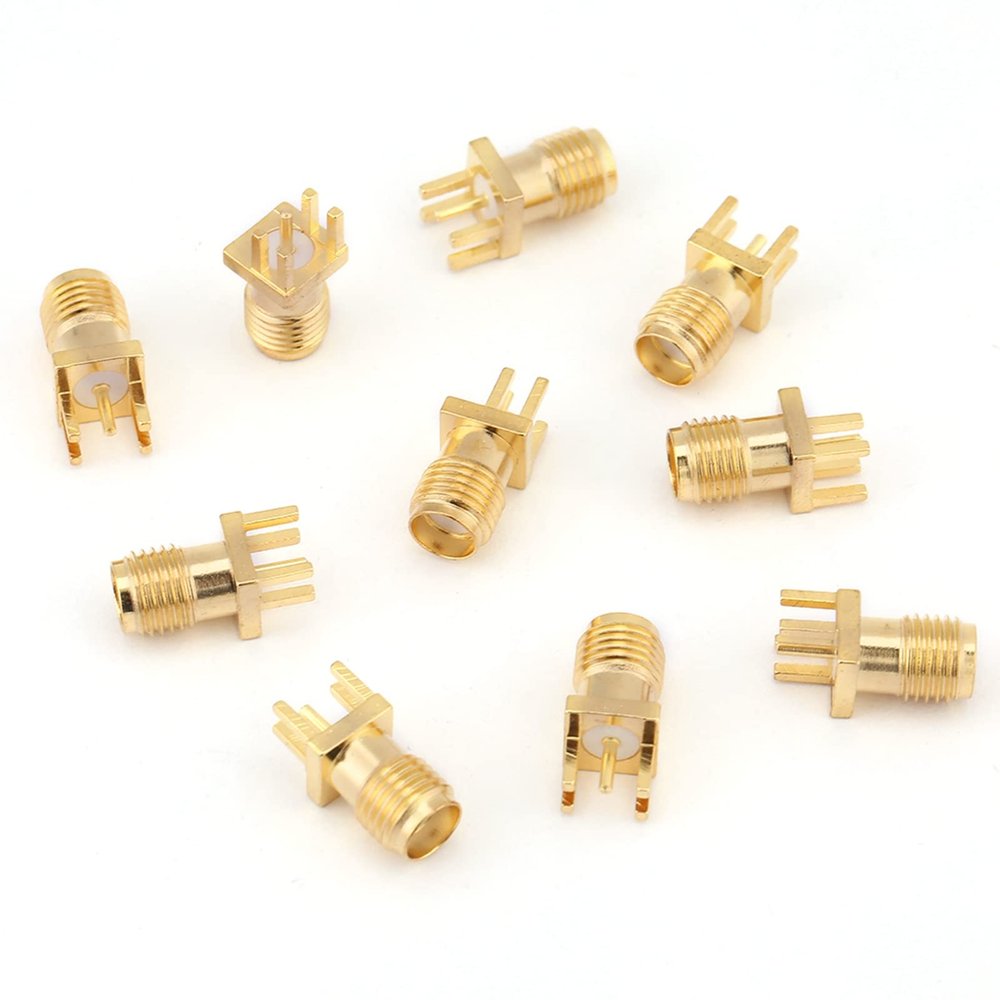 SMA Female PCB-Mount Base Socket Jacks, 50 Ohm RF, Brass, 10-Pack