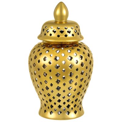 Gold Hollow Ceramic Vase for Decorative Use