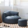 Navy Blue Faux Leather Bean Bag Sofa Set with Filler, Corner Pouf, Ottoman, and Footstool view 1