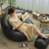 Navy Blue Faux Leather Bean Bag Sofa Set with Filler, Corner Pouf, Ottoman, and Footstool view 4