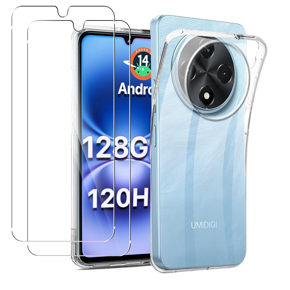 MEMELOKA Case for UMIDIGI G100/G100A with 2 Tempered Glass Screen Protectors, Ultra-Thin Clear TPU Case