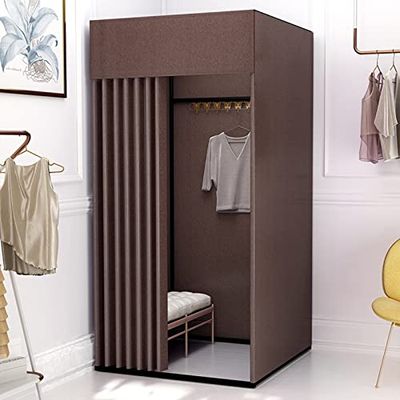 Generic Temporary Changing Room for Clothing Stores, Mobile Changing Room with Privacy Curtain, Brown, 100 x 80 x 200 cm