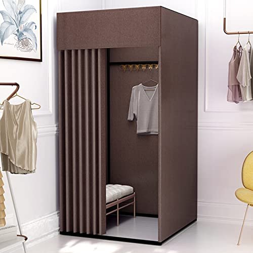 Generic Temporary Changing Room for Clothing Stores, Mobile Changing Room with Privacy Curtain, Brown, 100 x 80 x 200 cm