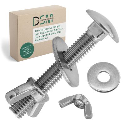 DSM M8 x 65 mm Stainless Steel Carriage Bolt Set, DIN 603, 100 Pieces