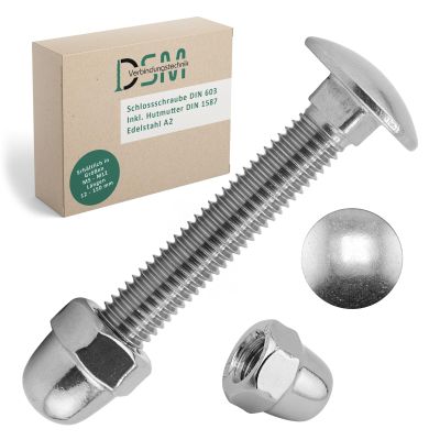 DSM Carriage Bolts M5 x 50 mm Set, DIN 603, 2 pcs., A2 Stainless Steel