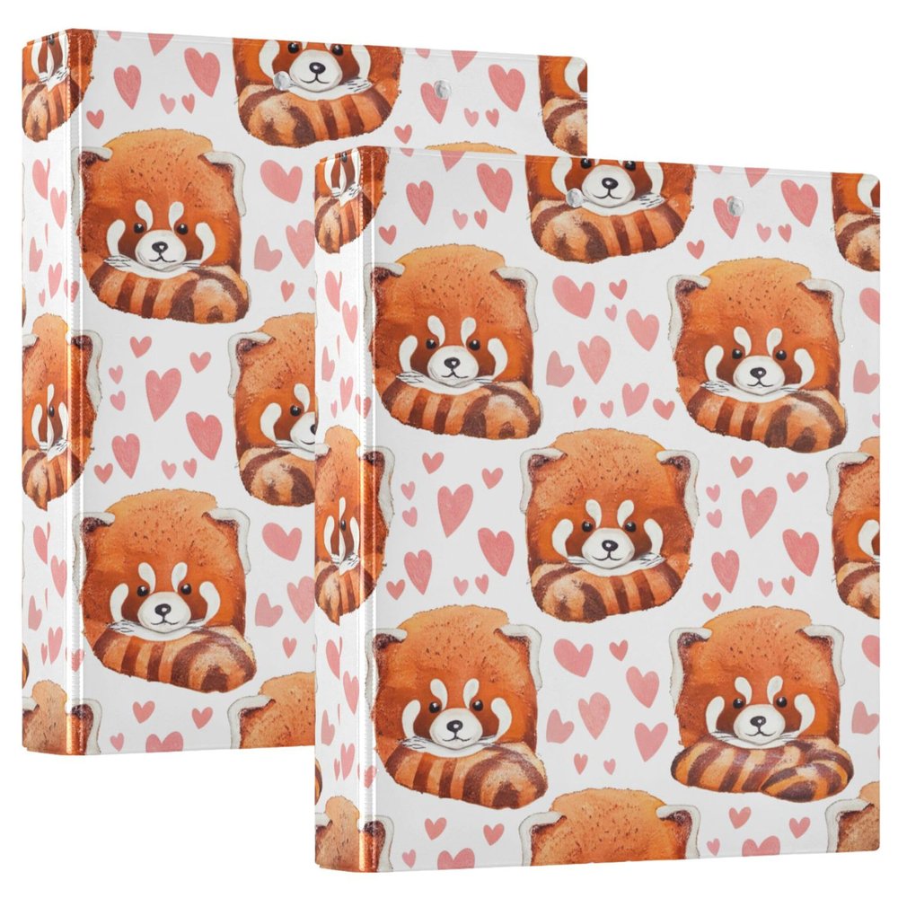 Panda Heart Ring Binder, 3.8 cm, for 200 Sheets, Fun Clipboard, Round Ring Binder, 31.5 x 27 x 6 cm, 2-Pack