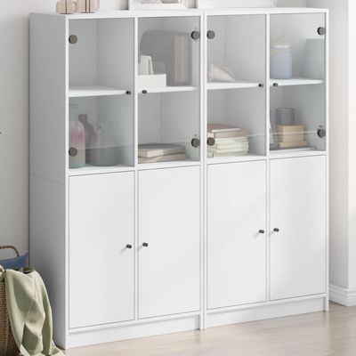 BOWEKAM Home & Garden Bookcase with Doors, White, 136 x 37 x 142 cm, Wooden Furniture