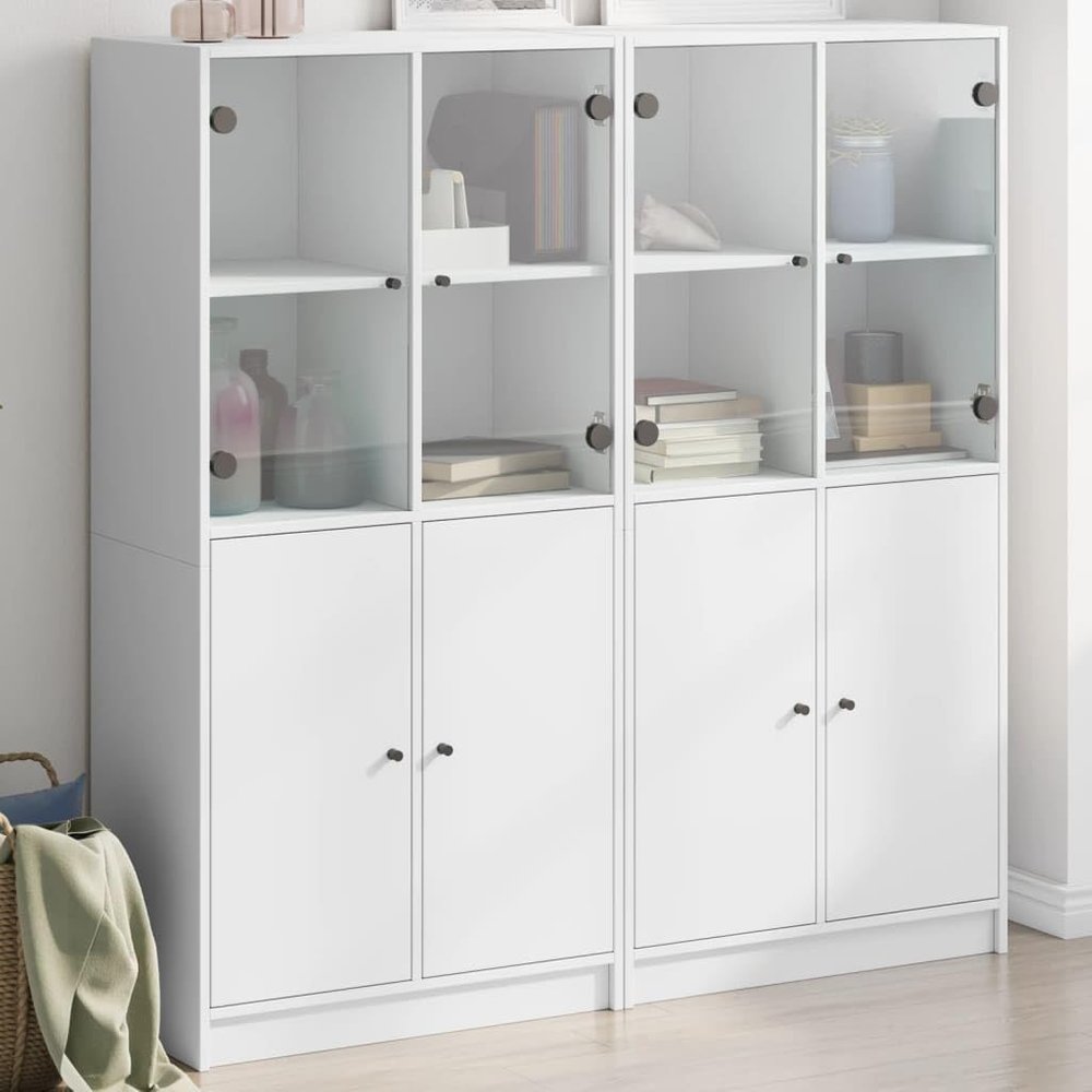 BOWEKAM Home & Garden Bookcase with Doors, White, 136 x 37 x 142 cm, Wooden Furniture