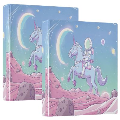3-Ring Binder with Astronauts Riding Unicorns, 3.8 cm Rings, 200 Sheets, 2-Pack