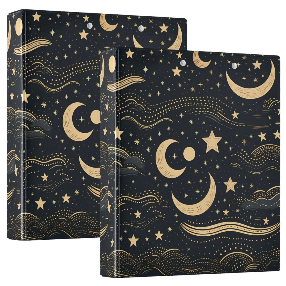 2-Pack 3-Ring Binders, Indian Moon and Stars, 200 Sheets, 1.5-Inch Round Rings