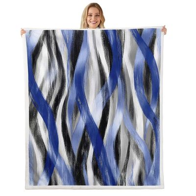 Homewish Geometric Stripes Throw Blanket 90 x 90 in, Black, Gray and Navy Blue