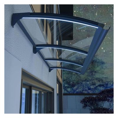 HBOOMOEM Polycarbonate Front Door Awning with Aluminum Alloy Brackets, Sink-Style Design (140 × 280 cm/55 × 140 in)
