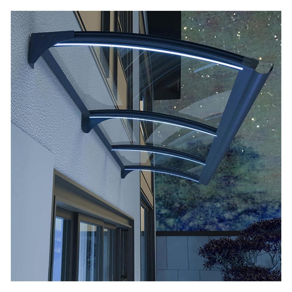 HBOOMOEM Polycarbonate Front Door Awning with Aluminum Alloy Brackets, Sink-Style Design (140 × 280 cm/55 × 140 in)