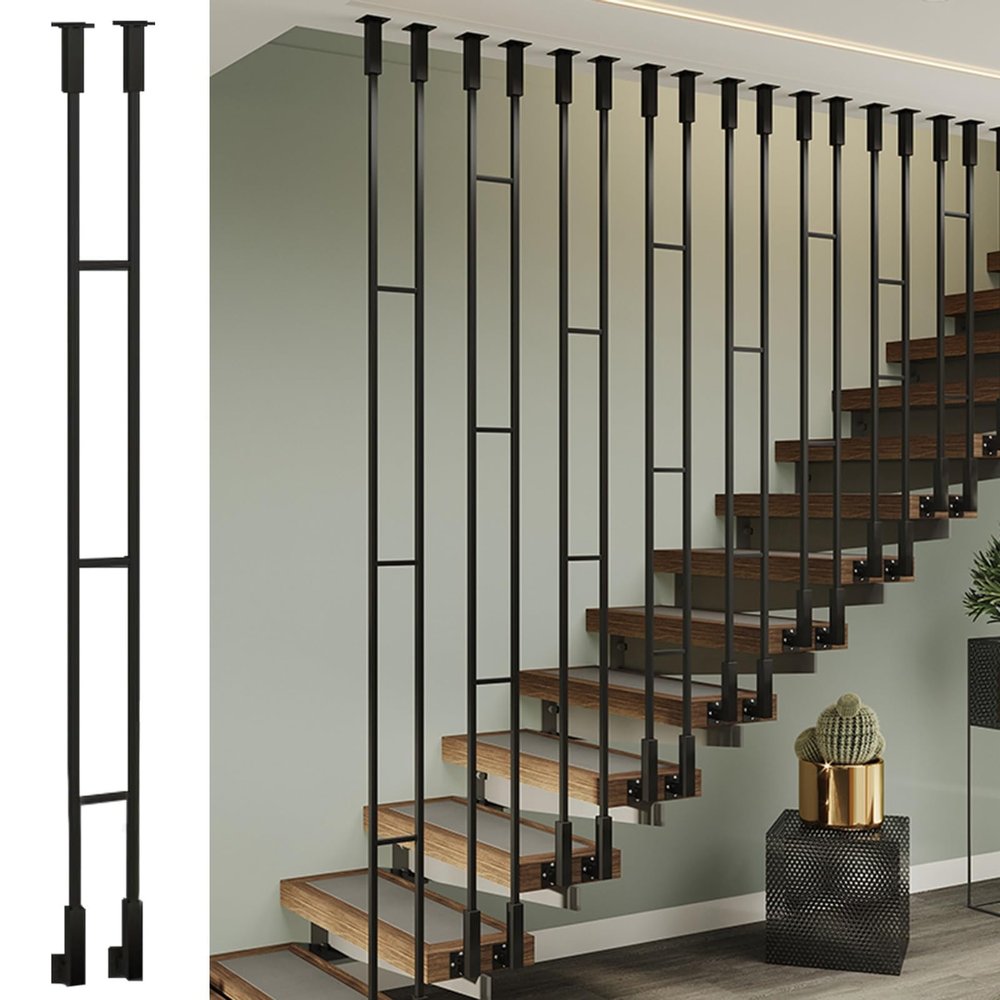 Outdoor/Indoor Stair Railing Post, Low/High Modern Stair Railing Column for Indoor and Angled Stairs, Black/Gold/White, L-Shape (Pack of 1)