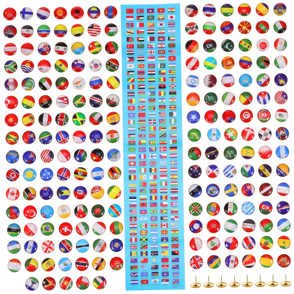 200-Piece National Flag Epoxy Steel Push Pin Set