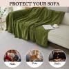 Chenille Sofa Cover with Herringbone Pattern, L-Shaped, Non-Slip, Machine Washable, Tassel Trim for 2–3-Seat Couch, Dark Green, 180 x 300 cm view 2