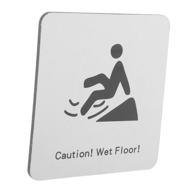 Wet Floor Warning Sign, Silver, Aluminum-Plastic, Self-Adhesive