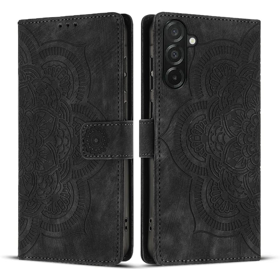 Flip Wallet Case Compatible with Samsung Galaxy A56 5G, Mandala Pattern PU Leather, Card Slots, Stand, Magnetic Closure, Black