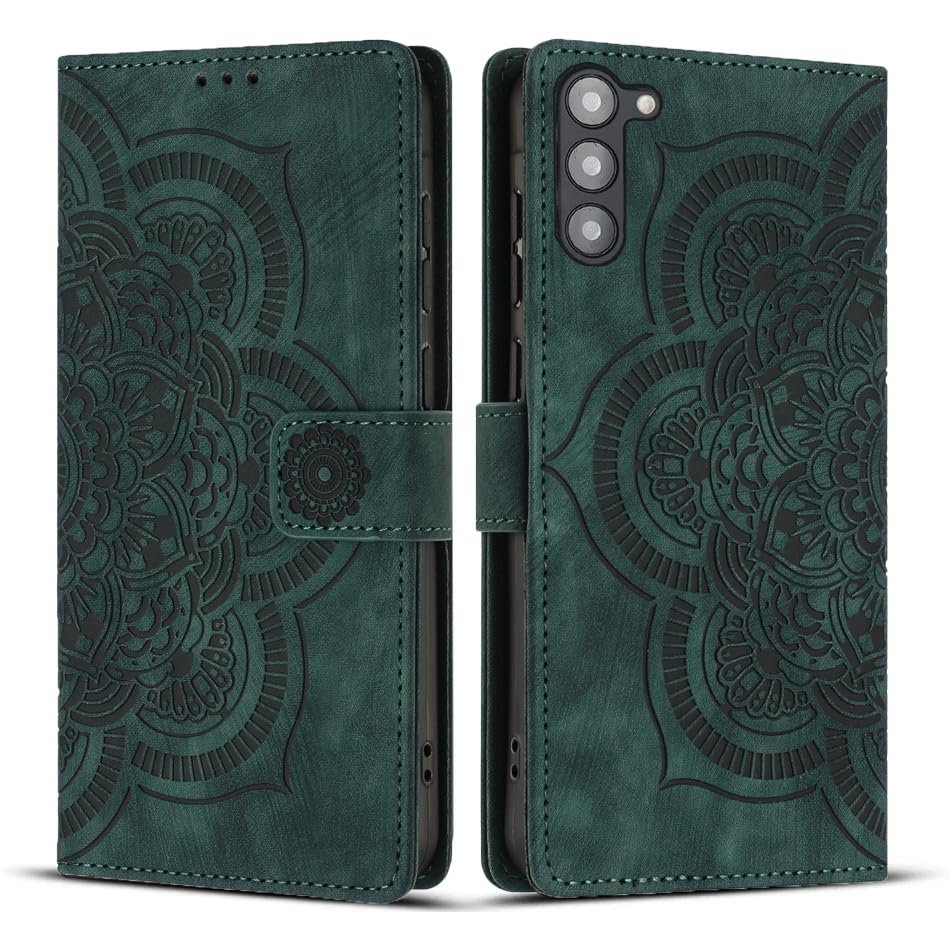 Flip Wallet Case Compatible with Samsung Galaxy S23 Plus, Green Mandala Pattern