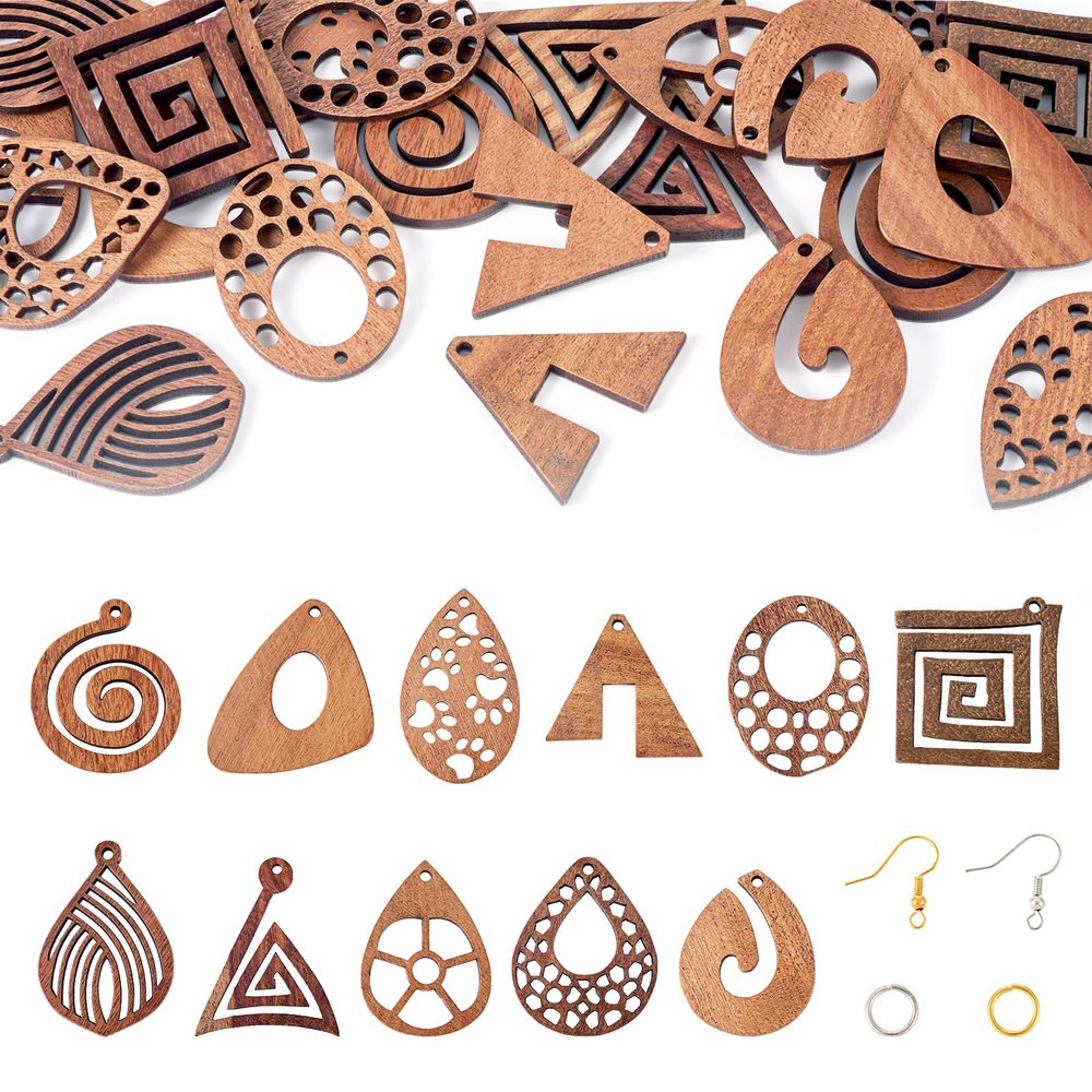 Spritewelry Wooden Earring Making Kit with 22 Geometric Charms