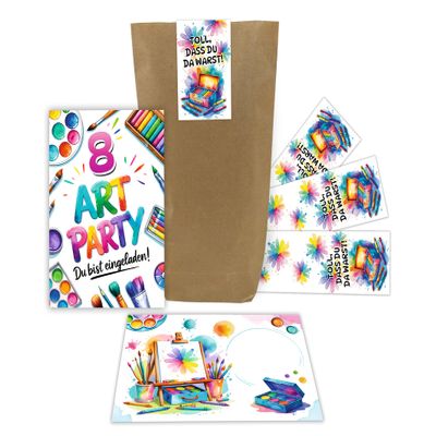Junaversum 6 Invitations for an 8th Birthday Art & Craft Party, with Envelopes, Bags and Stickers
