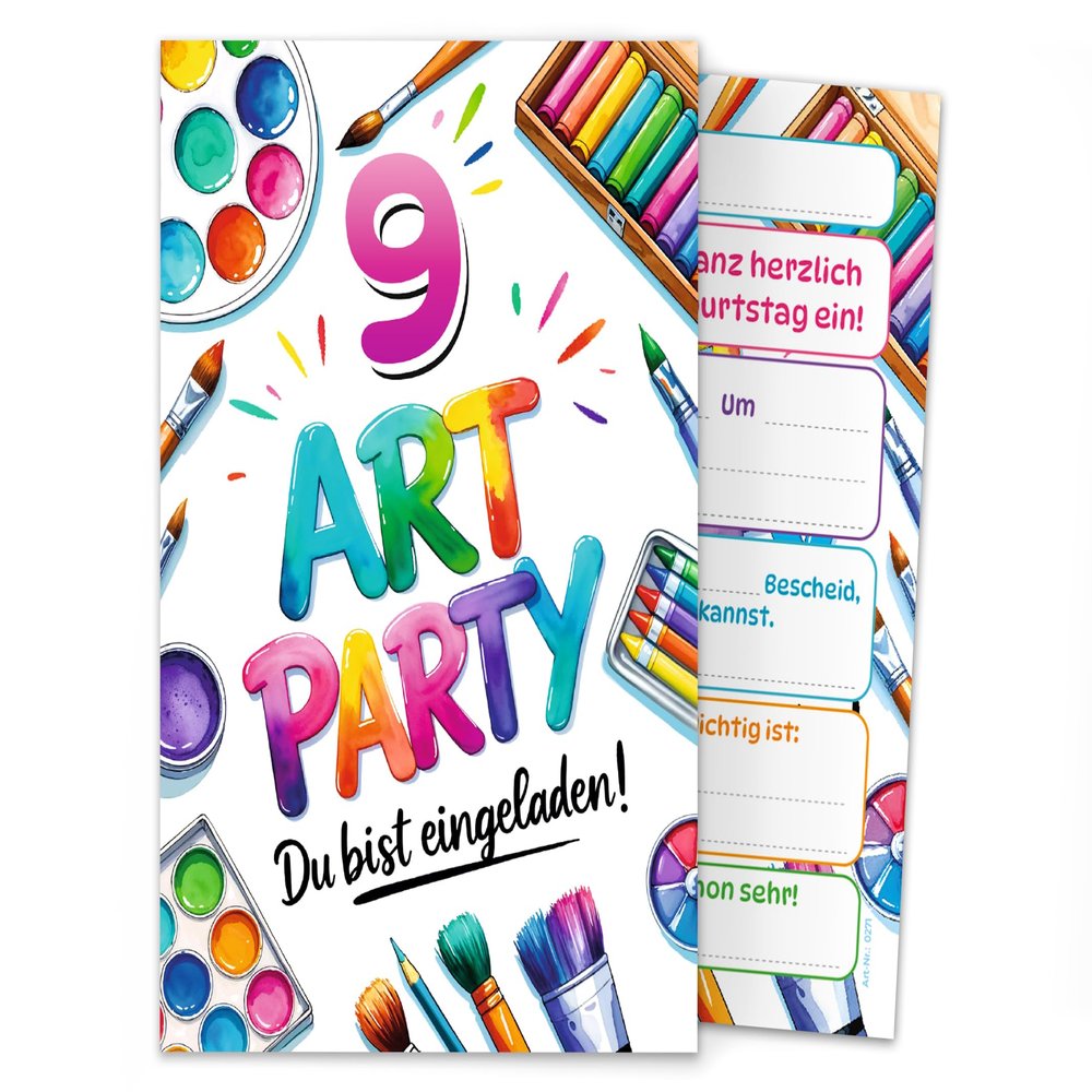 Junaversum 6 Invitation Cards for a 9th Birthday Art Party