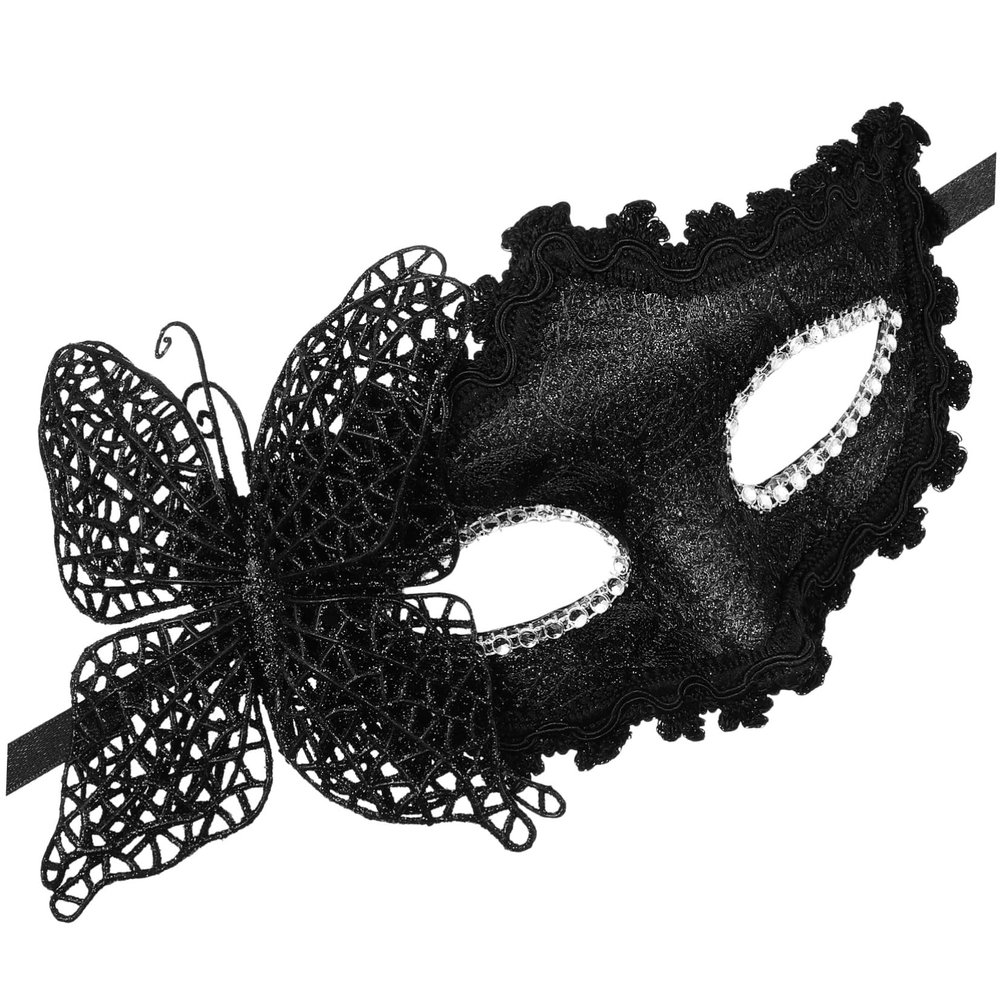 VANZACK Women's Masquerade Ball Mask, Black Plastic Venetian Lace Mask