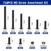 Zuorery 710-Piece M3 Black Zinc-Plated Hex Socket Screw Set, M3 x 6/8/10/12/16/20/25/30 mm, Alloy Steel Grade 10.9, Nuts and Washers view 3