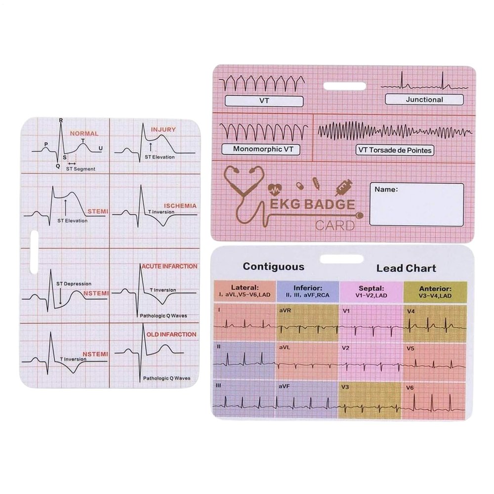 ECG Badge Card, 3-Piece Cardiology Accessory