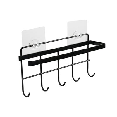 VALICLUD Towel Rack with 5 Hooks, Iron, Black, Holds up to 3 kg
