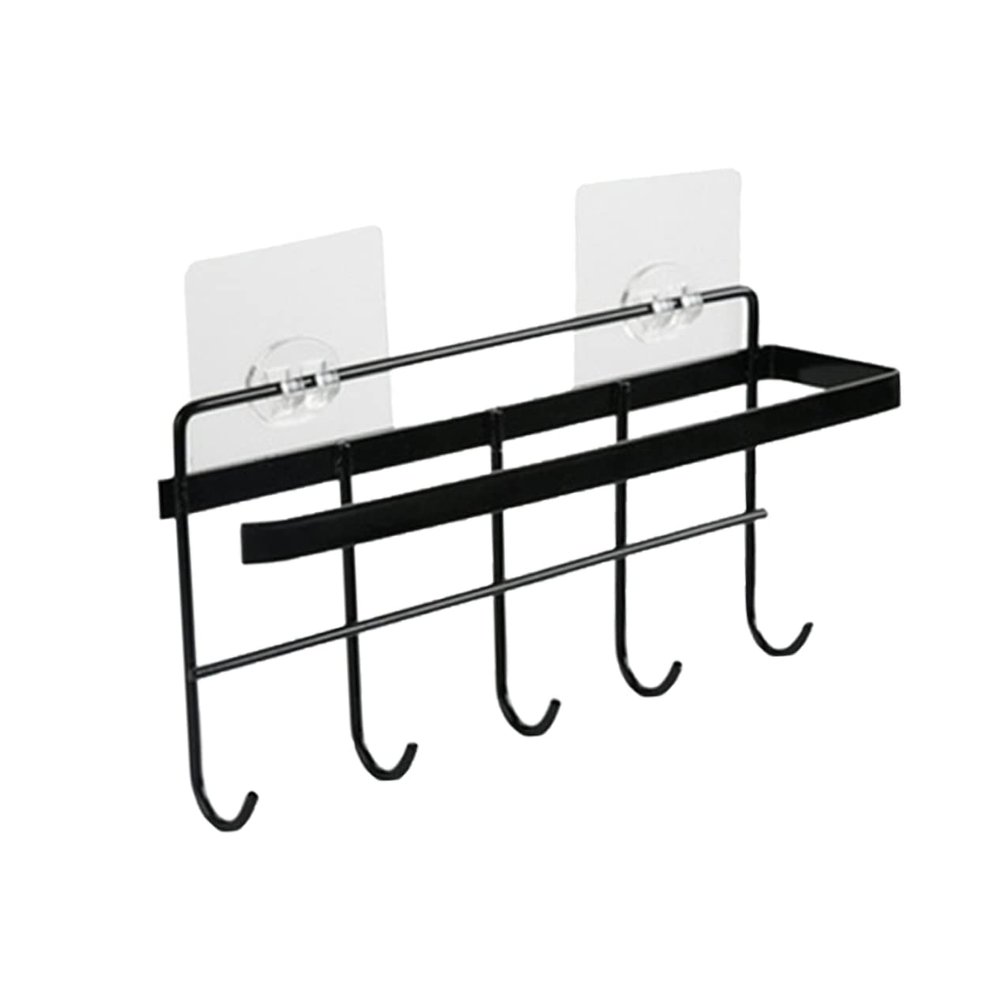 VALICLUD Towel Rack with 5 Hooks, Iron, Black, Holds up to 3 kg
