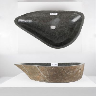 wohnfreuden Natural Stone Washbasin, 60 cm, Oval, Gray, Indonesian River Stone – Choose Your Unique Piece