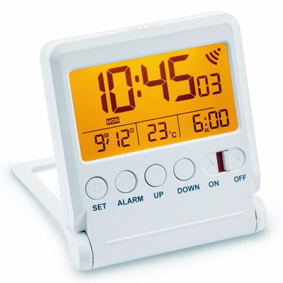 Atlanta Radio-Controlled Digital Travel Alarm Clock with LCD, Light, Snooze & Temperature - 1805/0 White