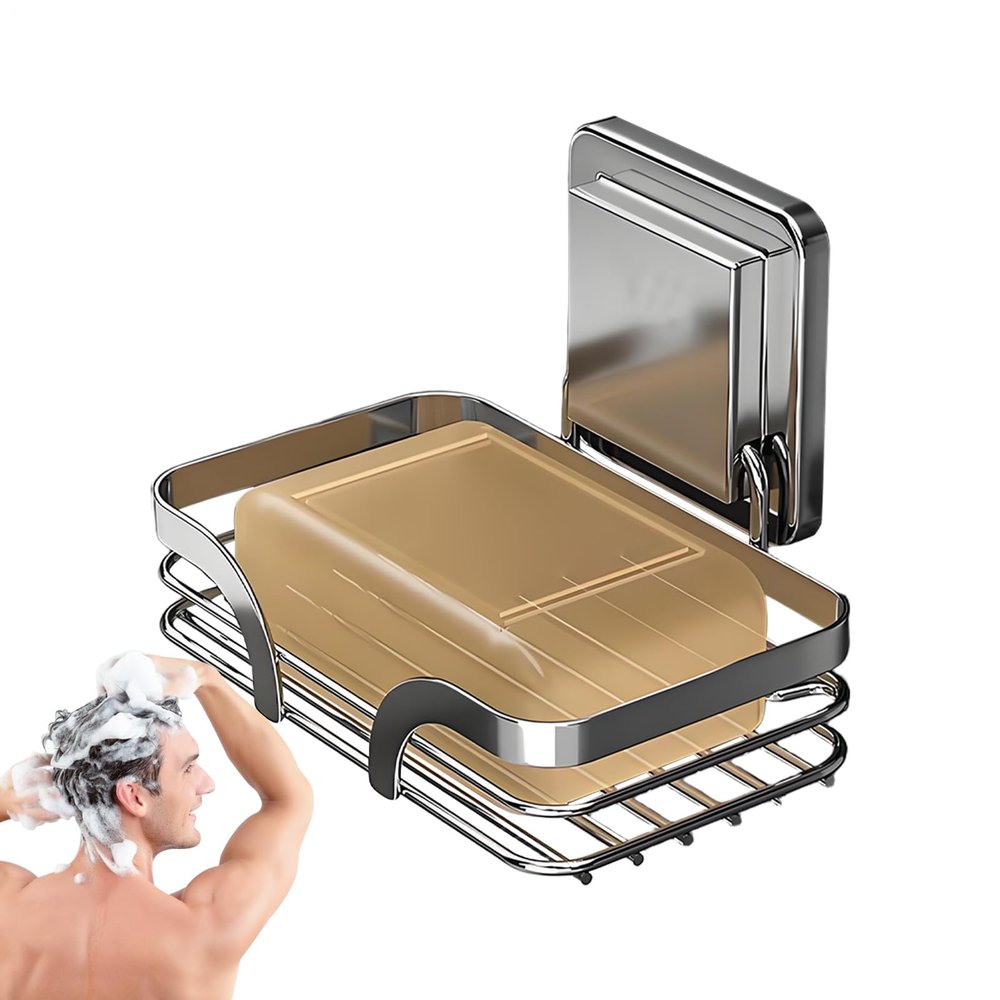 Wall-Mounted Soap Holder, No-Drill, Coated, Space-Saving, 13 x 8 cm