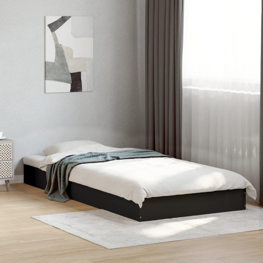 WKIEQACO Bed Frame Without Mattress, Black, 90 x 200 cm, Engineered Wood
