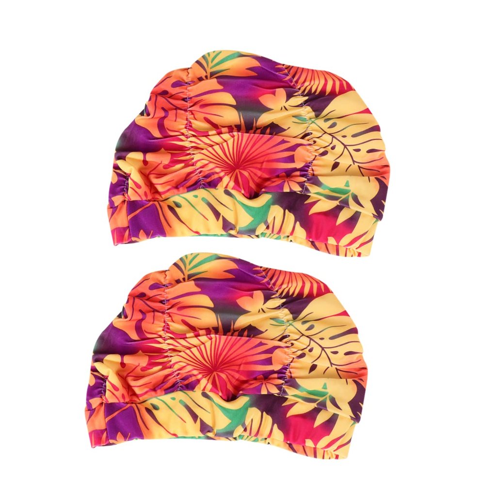 Hemobllo 2-Pack Women's Pleated Swim Caps, Orange
