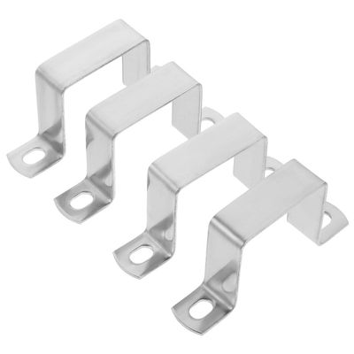 Holibanna Stainless Steel Rectangular Tube Clamps, U-Shaped Brackets, 4-Pack
