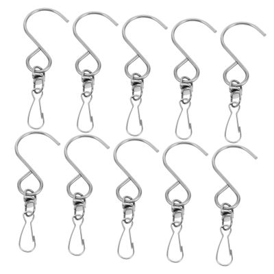 KOMBIUDA 360-Degree Rotating Stainless Steel Wind Chime Hooks, 10-Pack, Silver